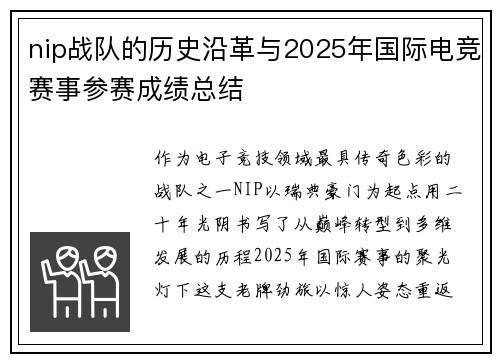 nip战队的历史沿革与2025年国际电竞赛事参赛成绩总结